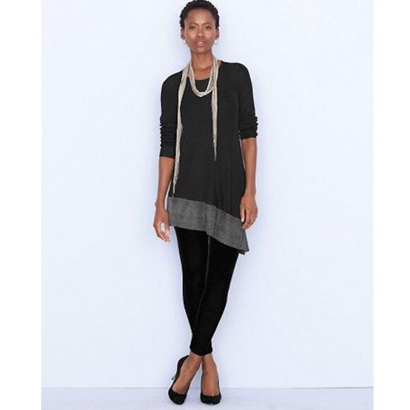 New w/Tags - Eileen Fisher Rayon Nylon Crinkle Asymmetric Tunic, Black, Lrg - Picture 7 of 14